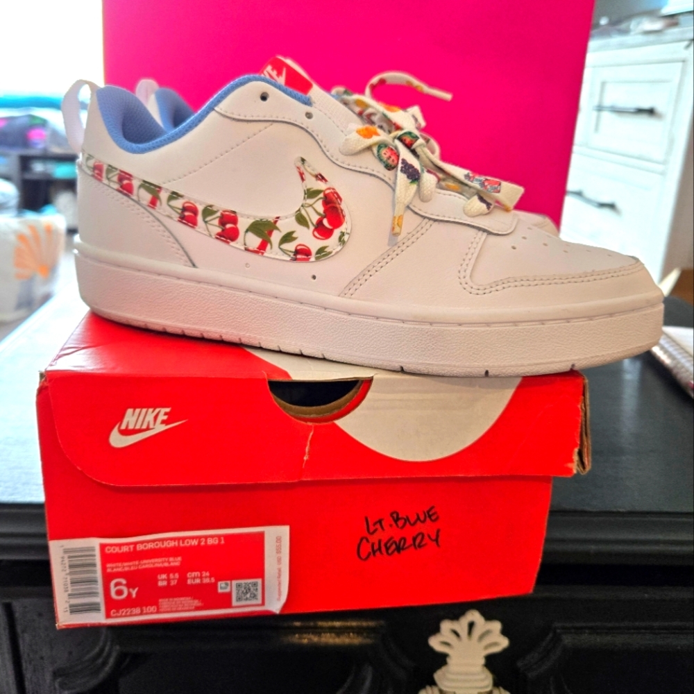 Nike Baby Blue White Cherries Cherry Fruit Sneakers Shoes Rare 6Y 8W Air Force